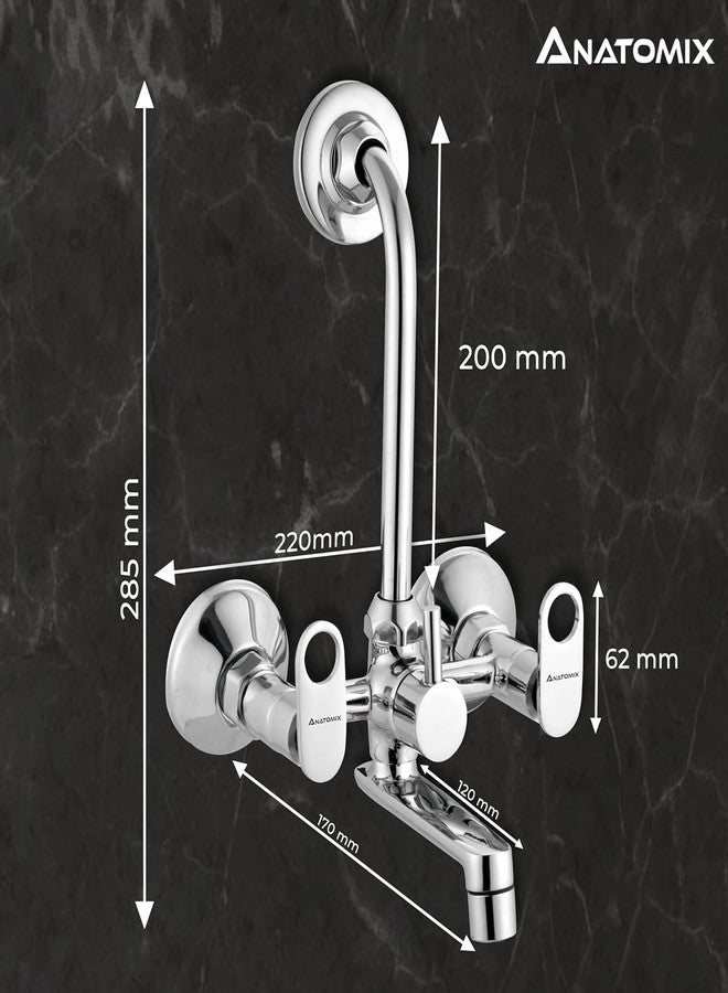 ANATOMIX Flora Brass Wall Mixer with L Bend Pipe and Provision for Over Head Shower and 125mm Long Bend Pipe Pack of 2 - Image 5